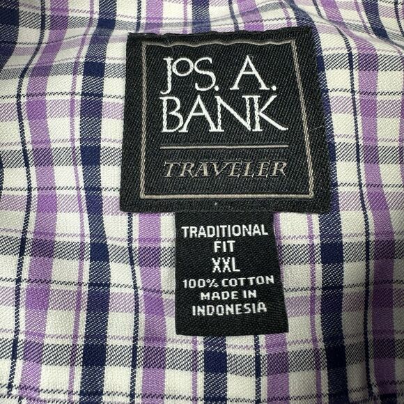 Jos A Bank Travelers Men's XXL Button Down Shirt Short Sleeve Purple White Check - Picture 5 of 9